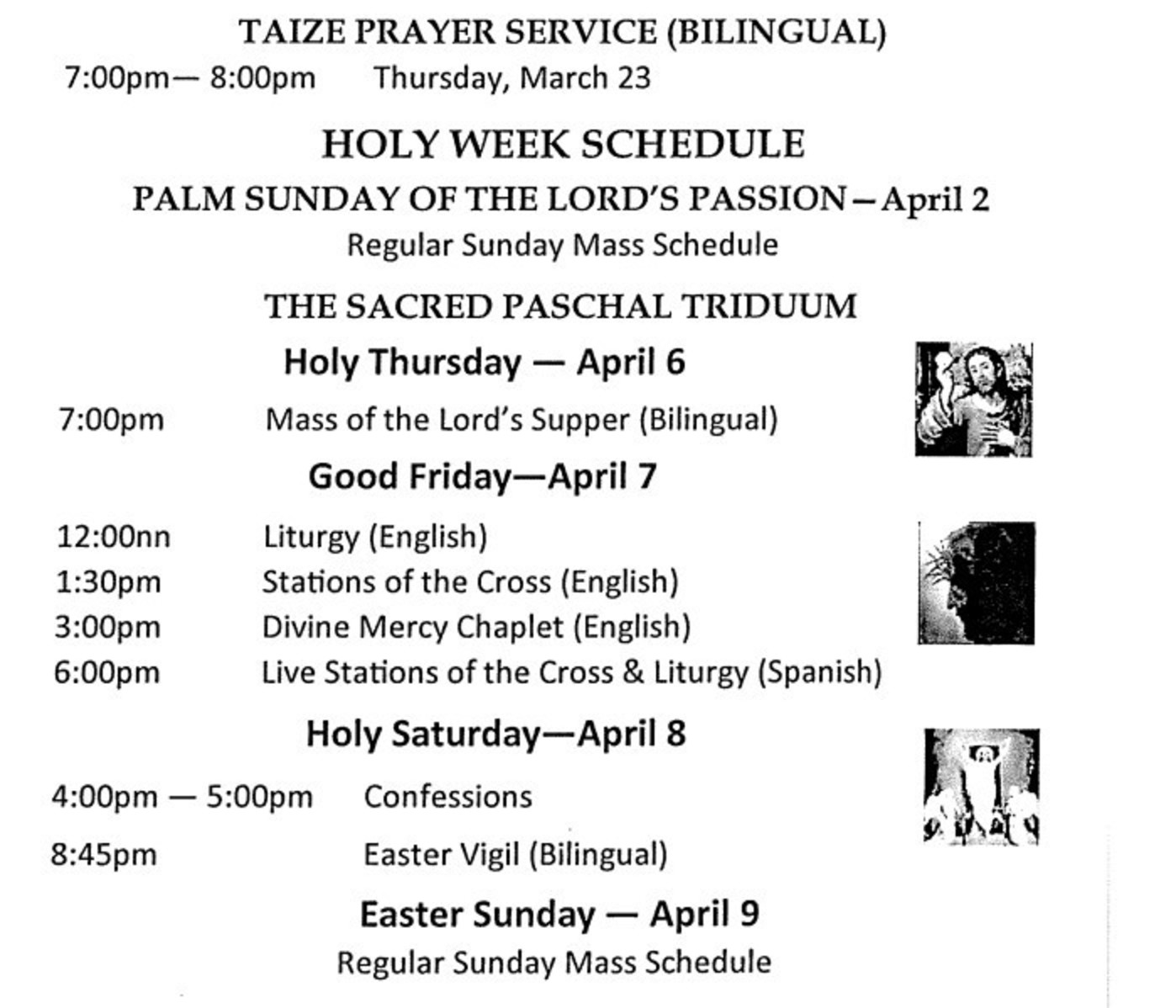 Easter Schedule