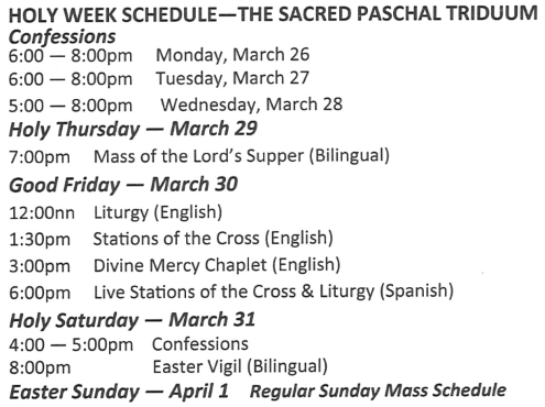 Holy Week Schedule