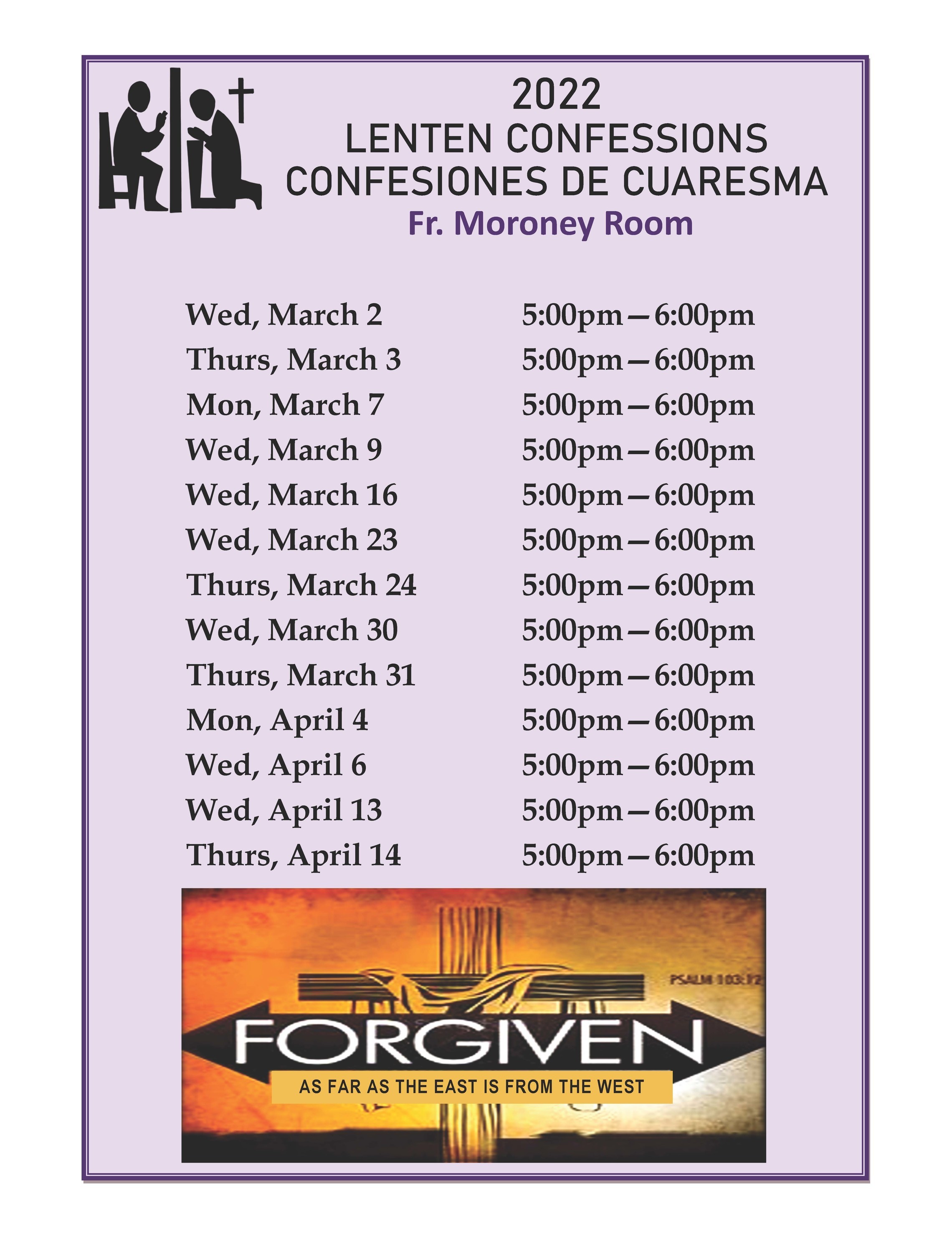 Calendario de Confesiones -Cuaresma Confesiones Durante la Cuaresma