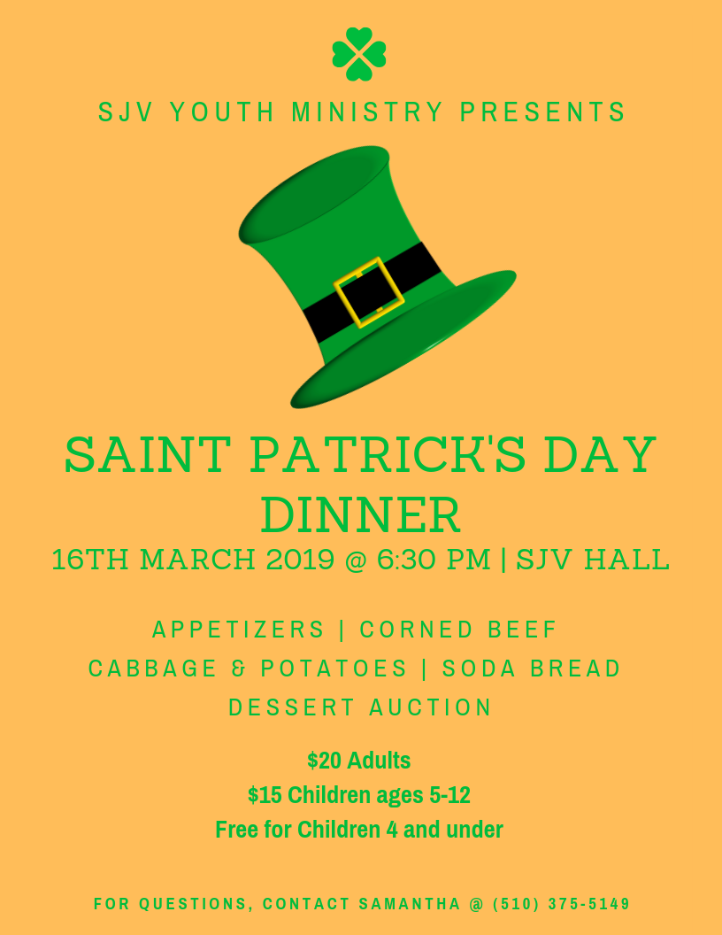St. Patrick's Day Dinner March 16, 2019 St Pat Dinner Flyer 2019