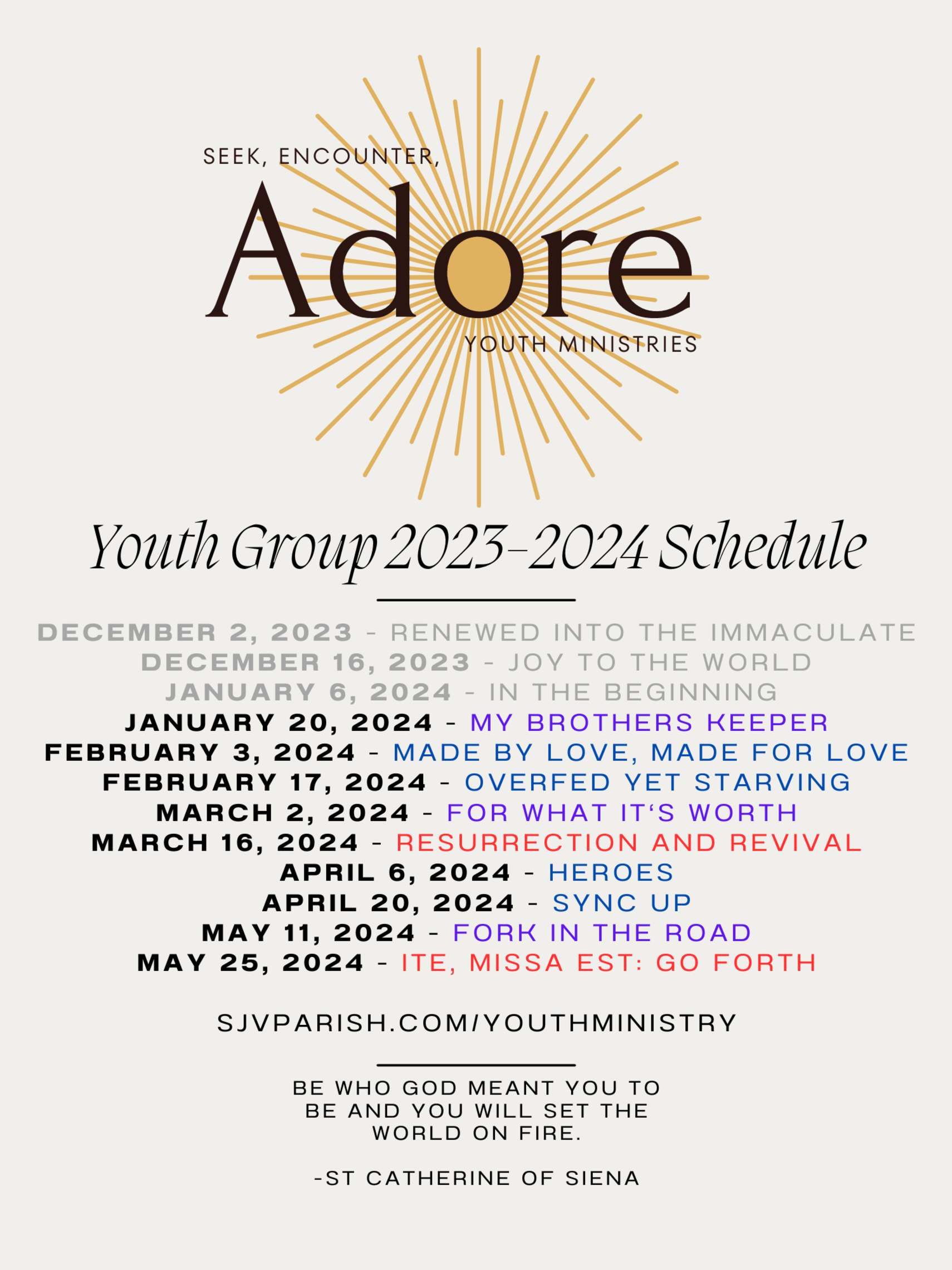 Youth Group Gathering Schedule